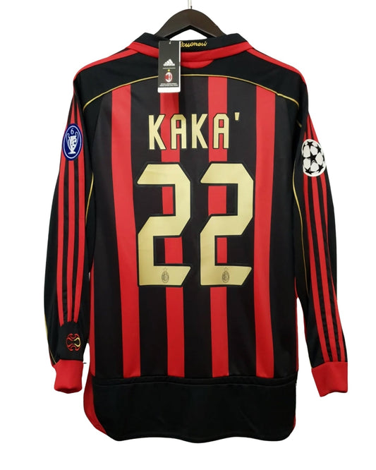 Ricardo Kaka #22 Jersey AC Milan 2006/2007 UCL Home Long Sleeve Retro Vintage