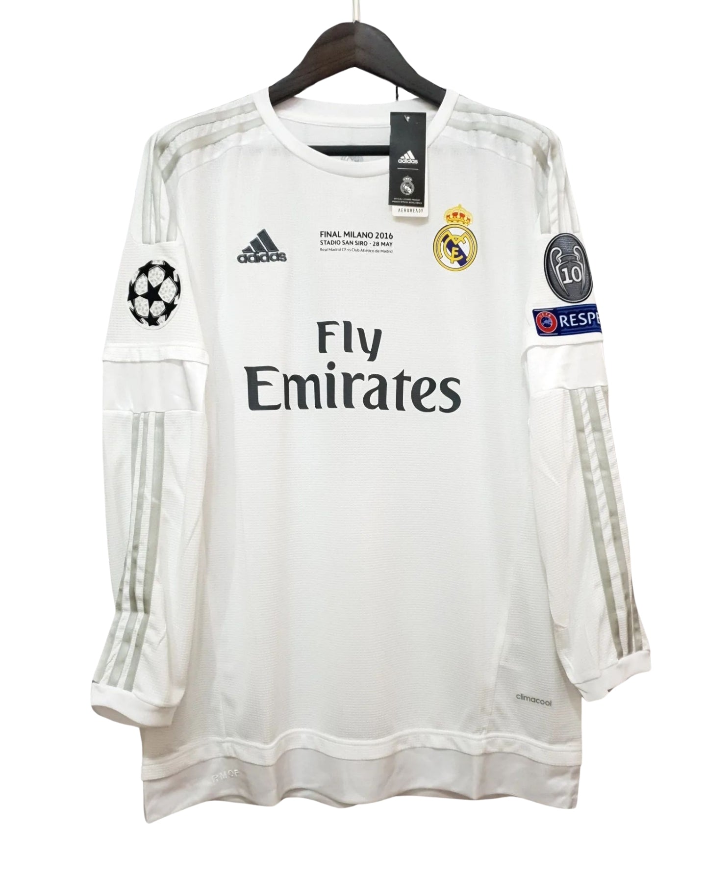 Cristiano Ronaldo 7 UCL Final Real Madrid 2016 Jersey White Long Sleeve