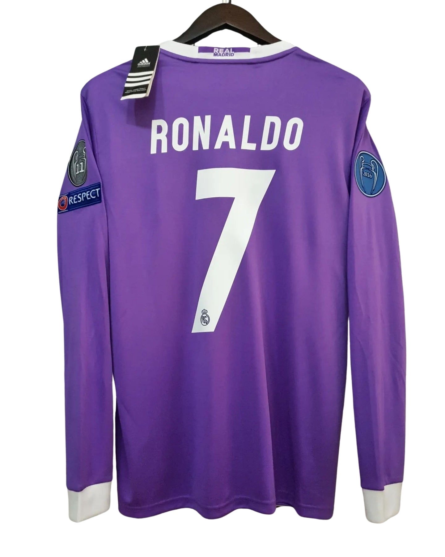 Ronaldo #7 Purple Real Madrid 2016-2017 UEFA Long Sleeve Jersey